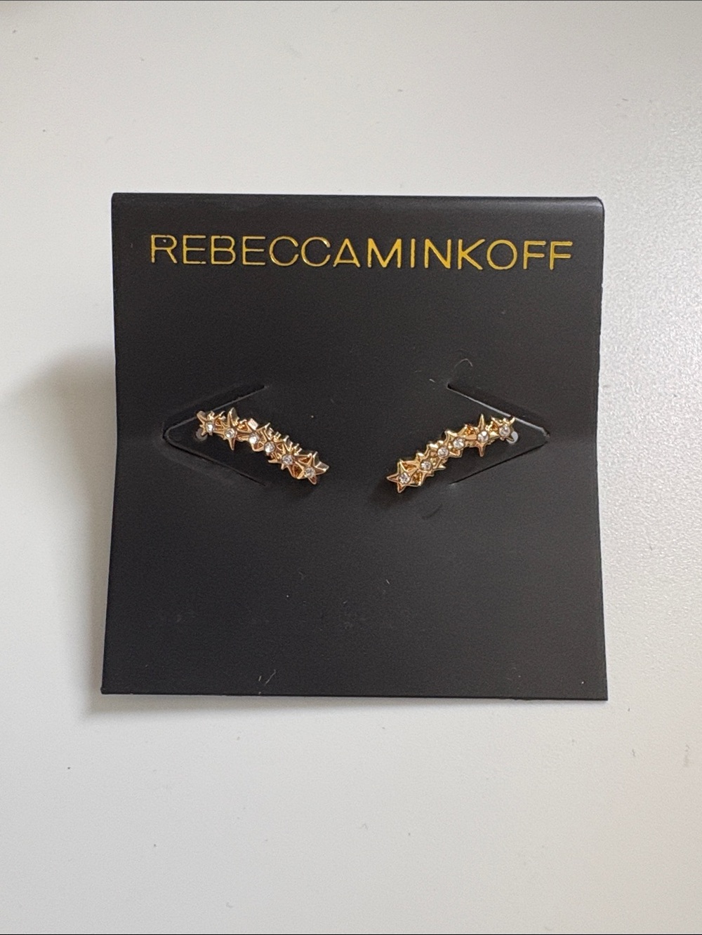 NWT [Rebecca Minkoff] Stargazing Gold Star Ear Crawler Climbers Studs w Crystals - Picture 6 of 10